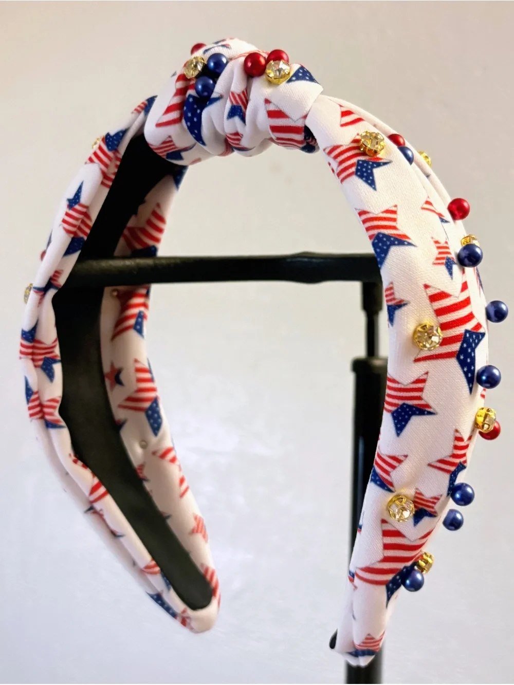 Patriotic Star Print Padded Headband w/Red Loop Earrings - NWOT